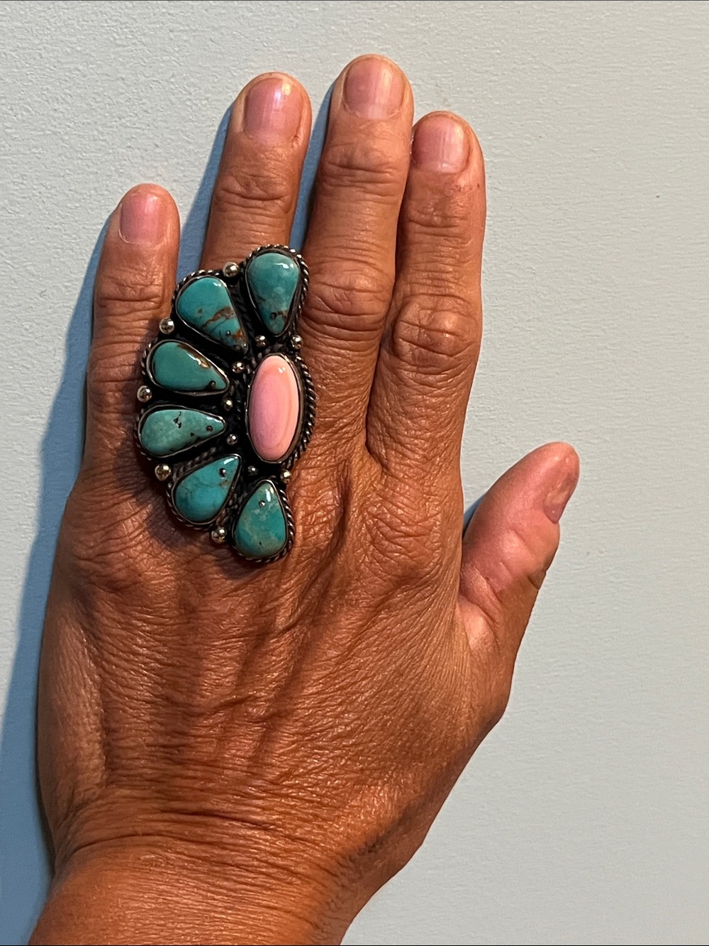 Turquoise and Pink Statement Flower Ring - Women Jewelry